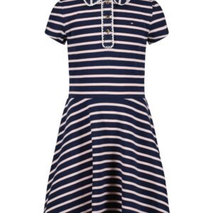 Girls’ 7-16 Striped Polo Collar Dress-Navy Blazer