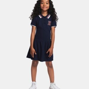 Girls’ 7-16 Short-Sleeve Polo Dress-Navy Blazer
