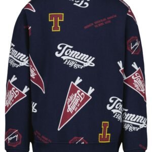 Boys’ 8-20 Collegiate Allover Print Crew Relaxed-Fit Sweatshirt-Navy Blazer