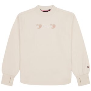 Girls’ 4-16 Mock-Neck Drop-Shoulder Ribbed-Thumbhole Cuffs Sweatshirt-Natural