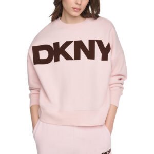 Flocked Varsity Logo Sweatshirt-Blush Pink/Espresso