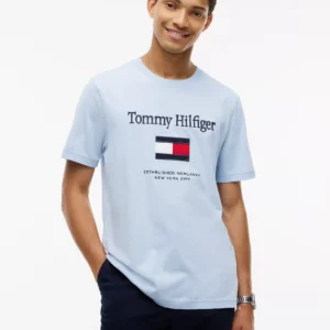 Embroidered Flag Logo T-Shirt-Sky Blue
