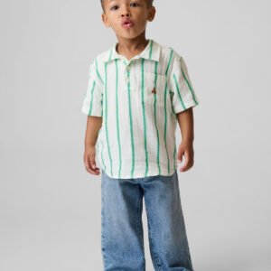 Baby & Toddler Cotton Gauze Print Polo Shirt-Green Stripe