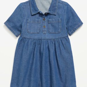 Short-Sleeve Denim Shirt Dress for Toddler Girls-Medium Wash
