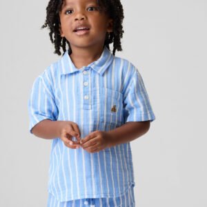 Baby & Toddler Cotton Gauze Print Polo Shirt-Summer Blue Stripe