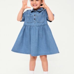 Short-Sleeve Denim Shirt Dress for Toddler Girls-Light Wash