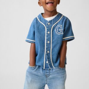 Baby & Toddler Denim Varsity Logo Baseball Shirt-Medium Wash