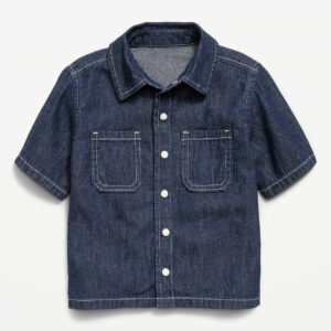 Short-Sleeve Boxy Shirt for Toddler Boys-Dark Chambray