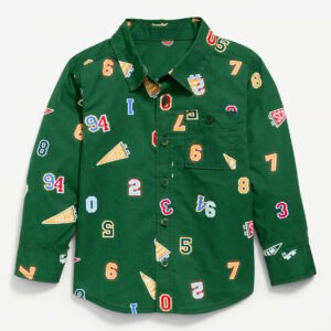 Printed Long-Sleeve Poplin Pocket Shirt for Toddler Boys- Field Of Greens