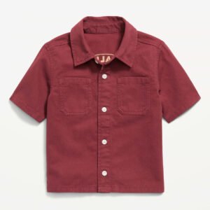 Short-Sleeve Boxy Shirt for Toddler Boys-Burgundy Dot