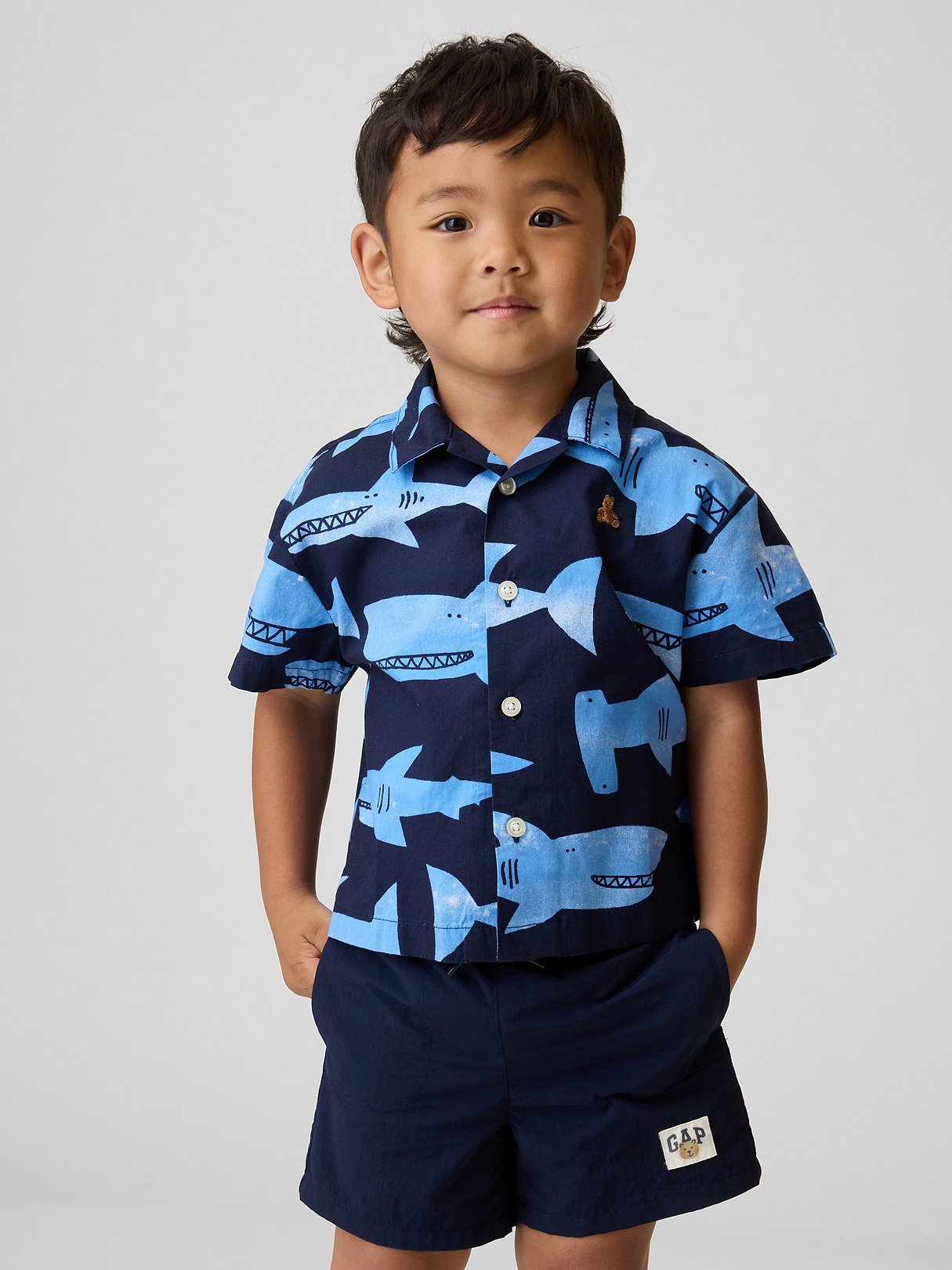Baby & Toddler Organic Cotton Poplin Print Shirt-Shark
