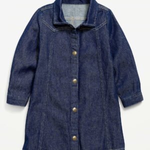 Long-Sleeve Western Denim Shirt Dress for Toddler Girls-Dark Wash