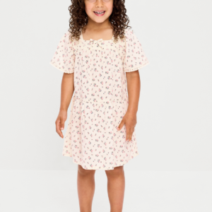 Printed Short-Sleeve Dress for Toddler Girls-White Ditsy Floral