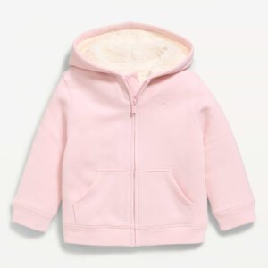 Logo Graphic Sherpa-Lined Zip Hoodie for Toddler Girls-Blush On You