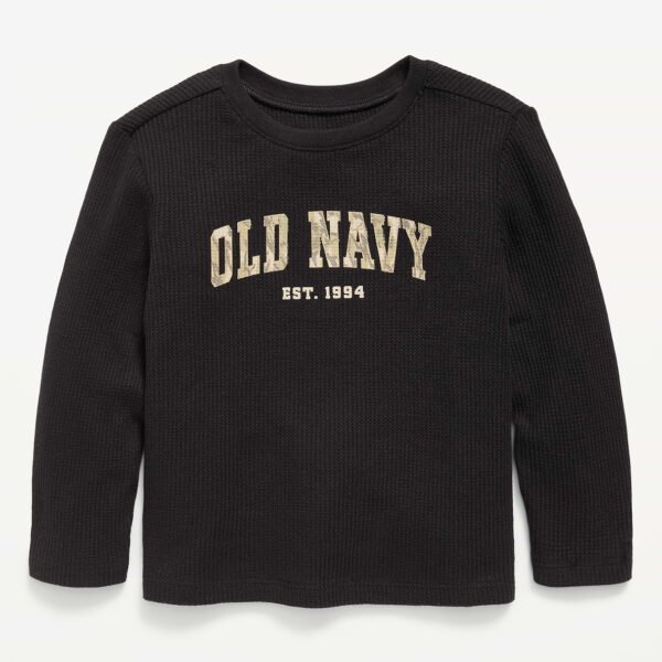 Long-Sleeve Waffle Knit Logo Graphic T-Shirt for Toddler Boys-Black Jack