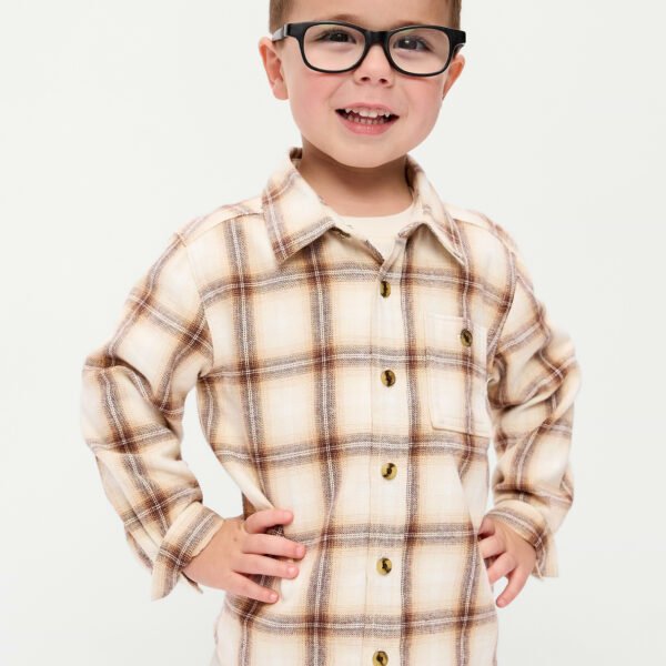 Long-Sleeve Plaid Flannel Shirt for Toddler Boys-Creme De La Creme
