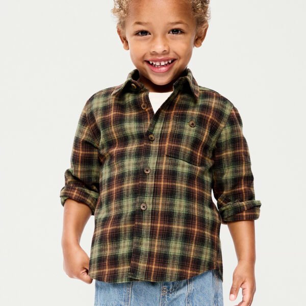 Long-Sleeve Plaid Flannel Shirt for Toddler Boys-Black Plaid