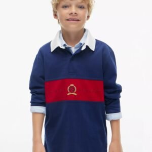 Kids' Crest Logo Block Stripe Rugby Polo-Preppy Navy