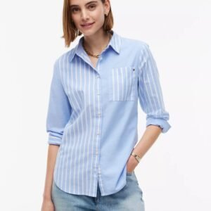 Mixed-Stripe Stretch Oxford Shirt-Blue Spell