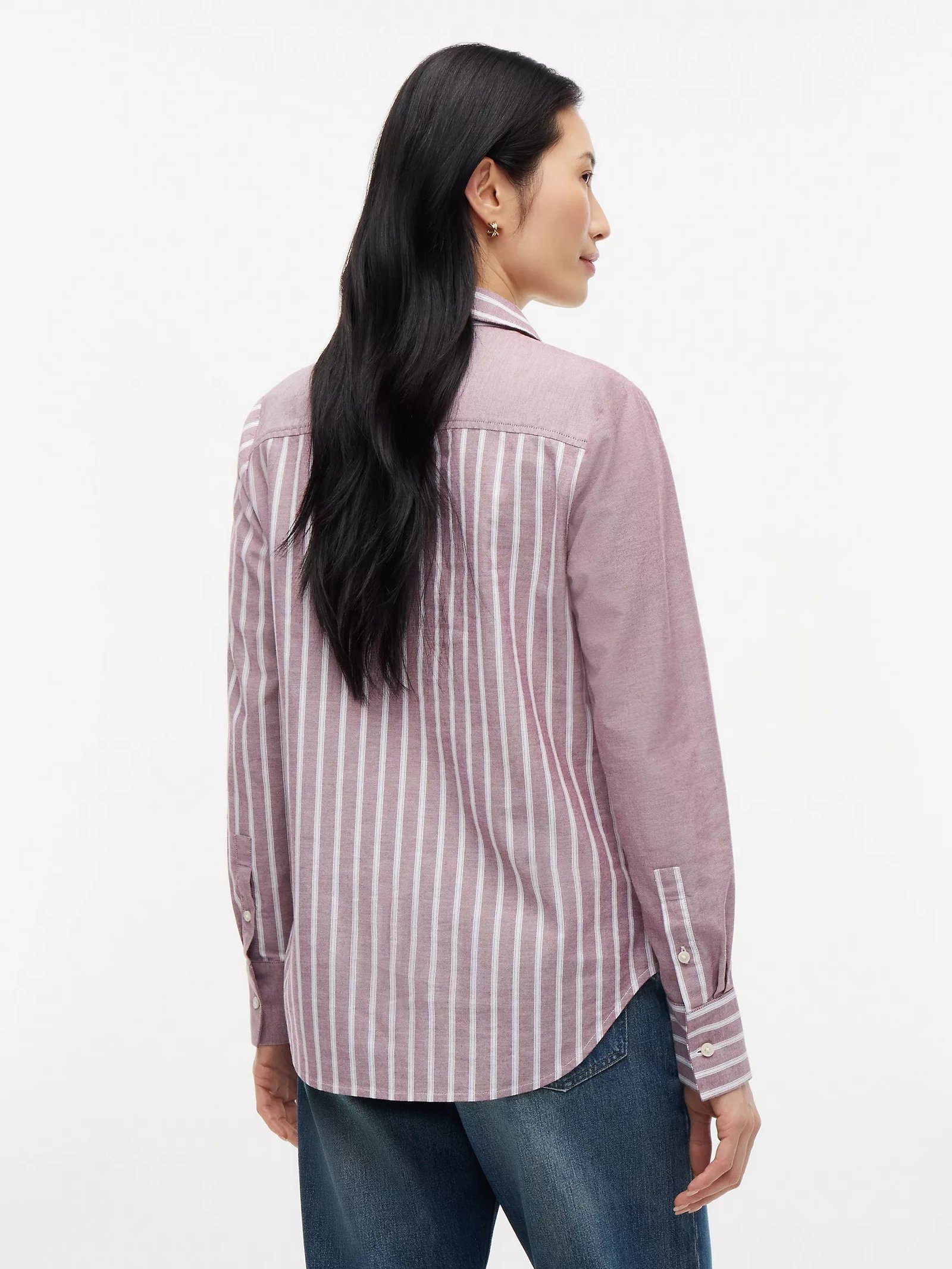 Mixed-Stripe Stretch Oxford Shirt-Burgundy - Image 2
