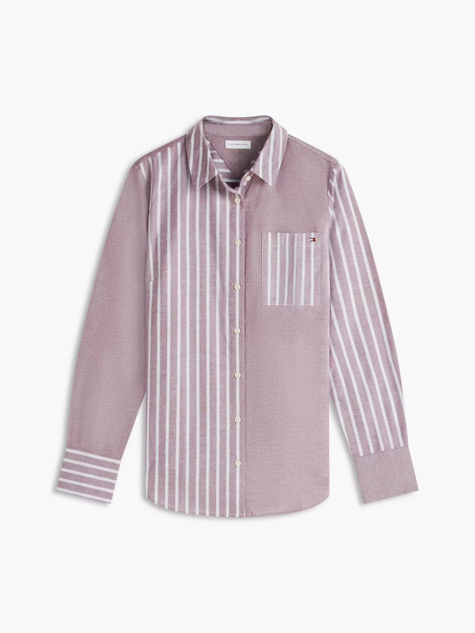Mixed-Stripe Stretch Oxford Shirt-Burgundy - Image 4