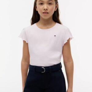 Kids' Lettuce-Trim Sleeve T-Shirt-Light Pink