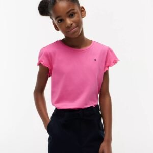 Kids' Lettuce-Trim Sleeve T-Shirt-Radiant Pink