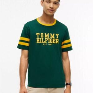 Varsity Logo Stripe T-Shirt-Ornamental Green