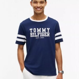 Varsity Logo Stripe T-Shirt-Carbon Navy