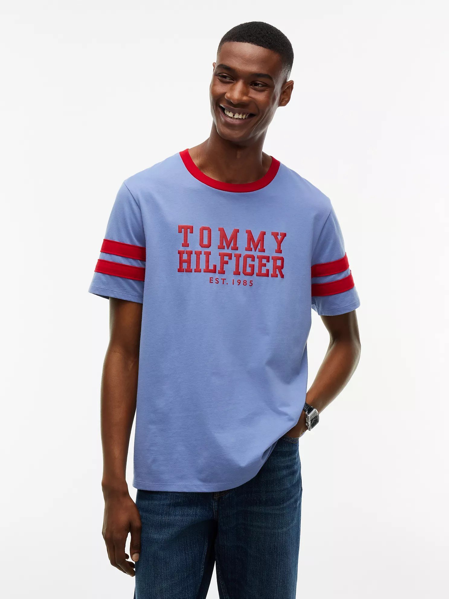Varsity Logo Stripe T-Shirt-Washed Ink