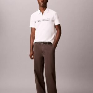 Contrast Piping Quarter Zip Polo Shirt-Bright White