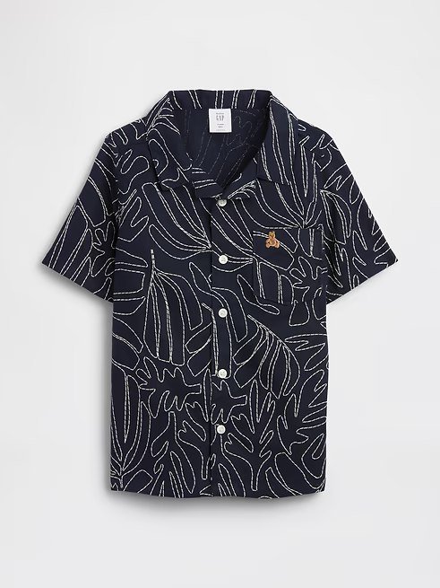 babyGap Brannan Bear Linen-Blend Vacay Shirt-Navy Leaf
