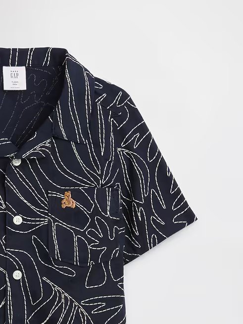babyGap Brannan Bear Linen-Blend Vacay Shirt-Navy Leaf - Image 2