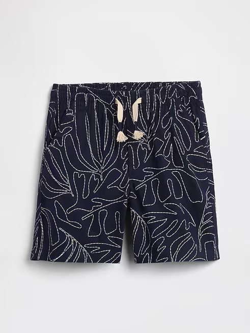 babyGap Pull-On Print Linen-Blend Shorts-Navy Leaf