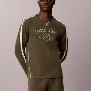 Brushed Waffle Long Sleeve Sleep Tee-Olive Night