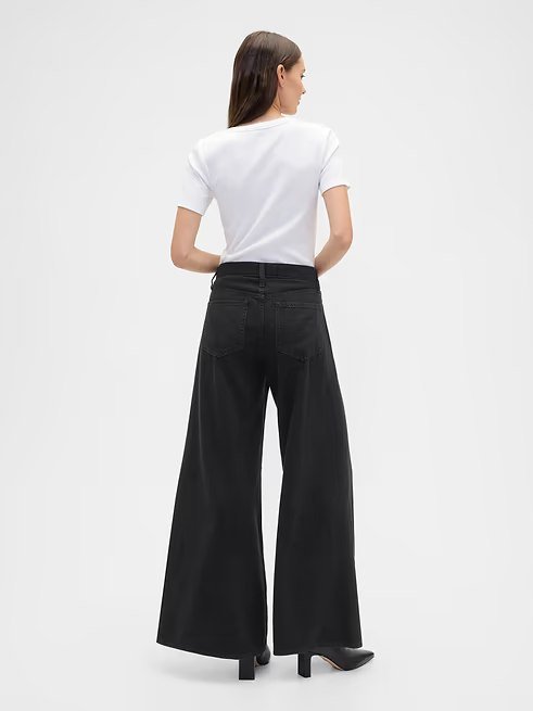 High Rise SuperLight Palazzo Jeans (REGULAR)-Black - Image 4