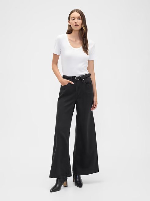 High Rise SuperLight Palazzo Jeans (REGULAR)-Black