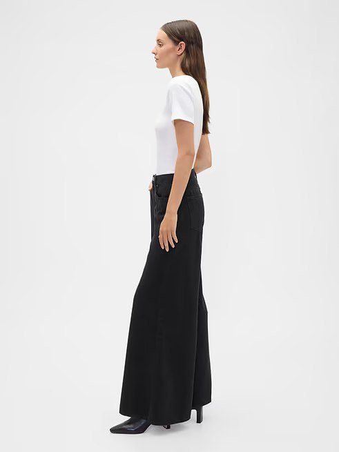 High Rise SuperLight Palazzo Jeans (REGULAR)-Black - Image 3
