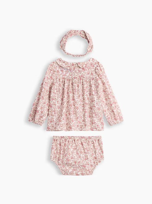Baby Three-Piece Print Outfit Set-Pink Floral - Image 3