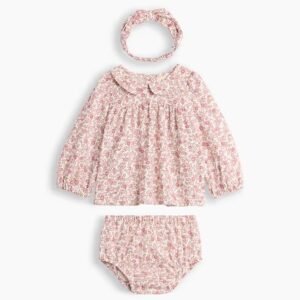 Baby Three-Piece Print Outfit Set-Pink Floral
