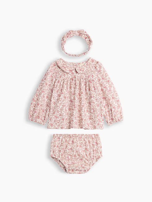 Baby Three-Piece Print Outfit Set-Pink Floral
