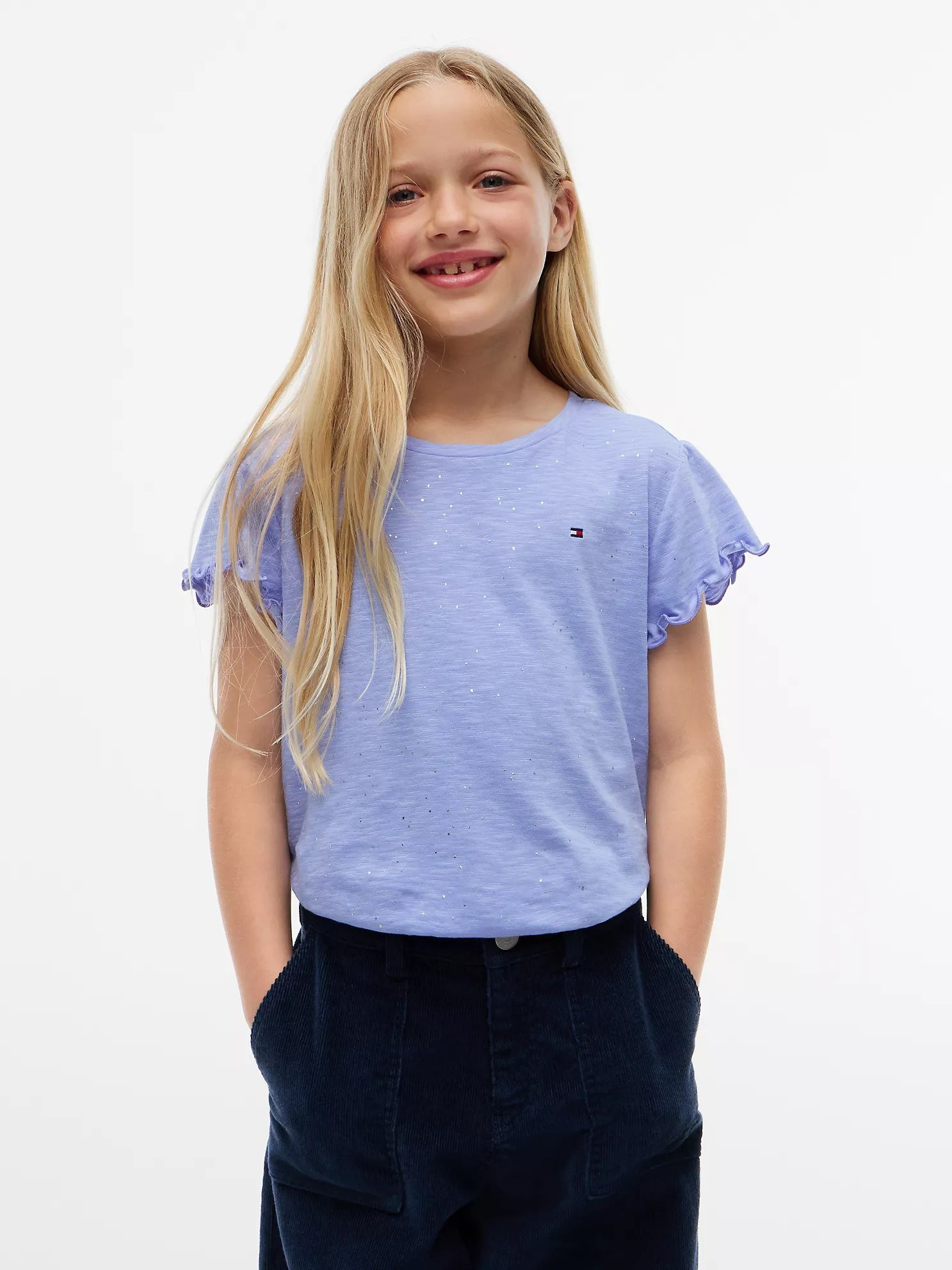 Kids' Sparkle Ruffle-Sleeve Top-Vintage Iris