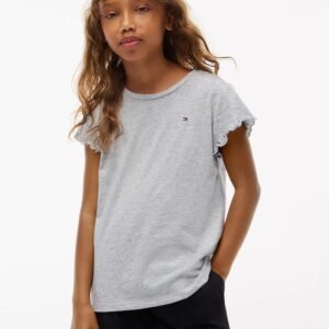 Kids' Sparkle Ruffle-Sleeve Top-Grey