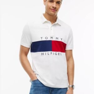 Regular Fit Colorblock Flag Polo-White