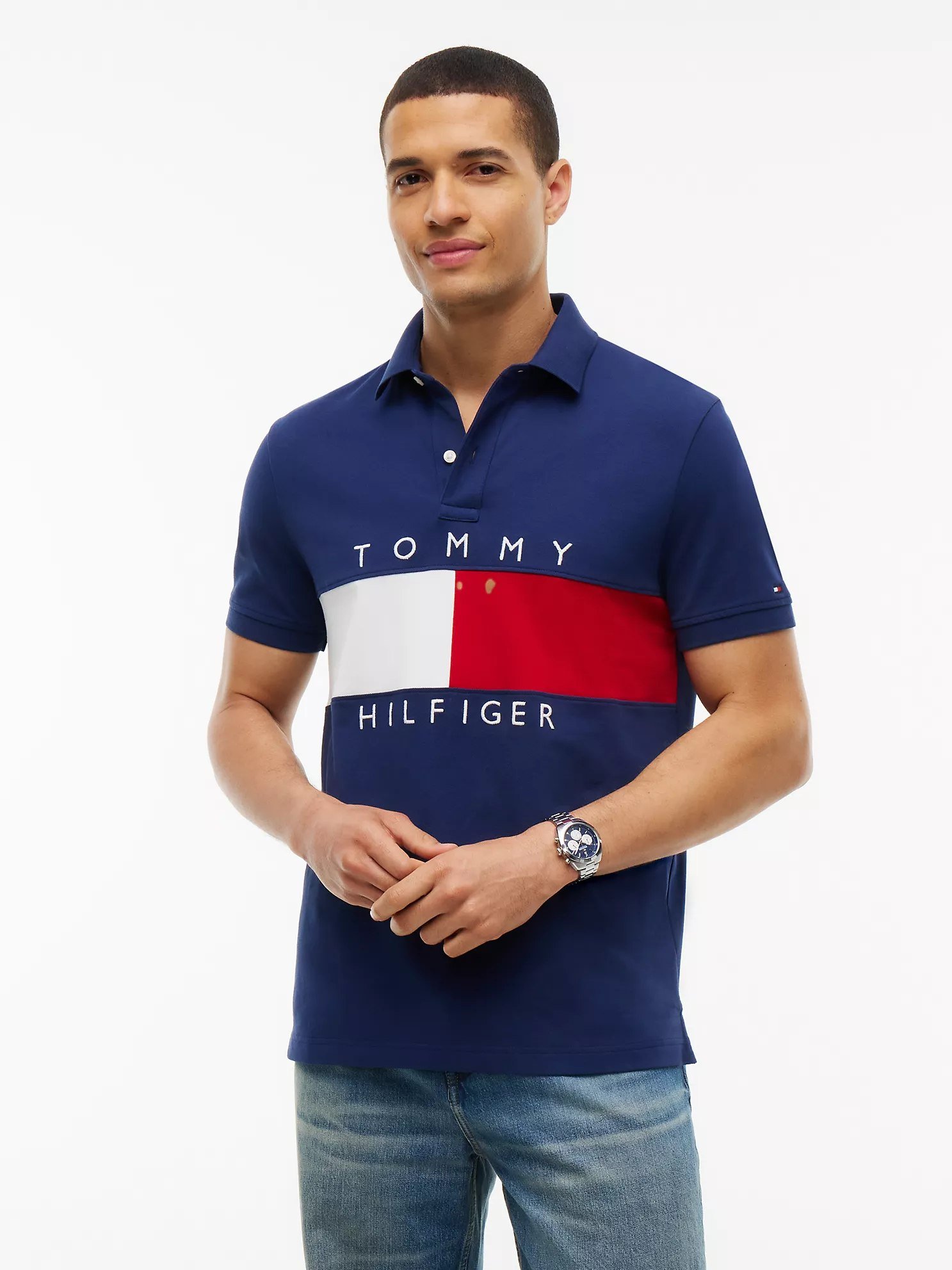 Regular Fit Colorblock Flag Polo-Preppy Navy