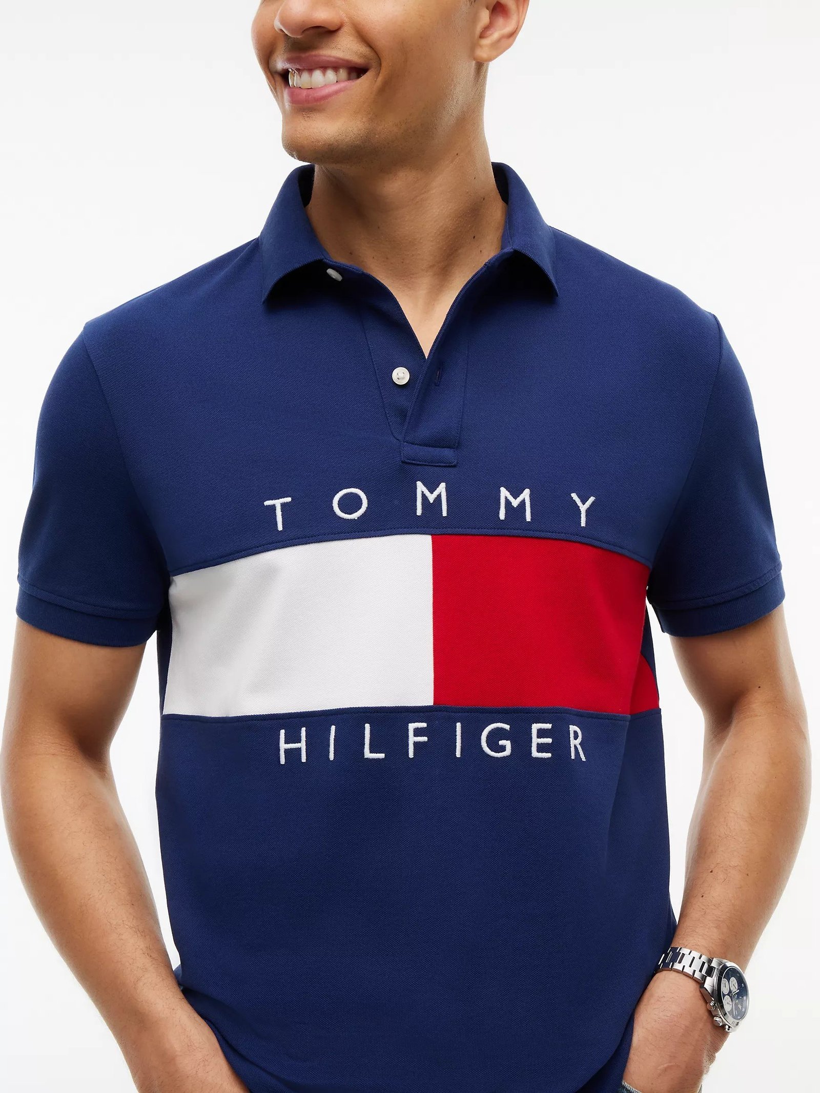 Regular Fit Colorblock Flag Polo-Preppy Navy - Image 2