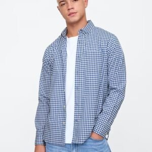 Stretch Poplin Shirt in Standard Fit-Docksider Blue Gingham