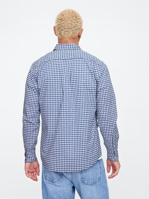 Stretch Poplin Shirt in Standard Fit-Docksider Blue Gingham - Image 2