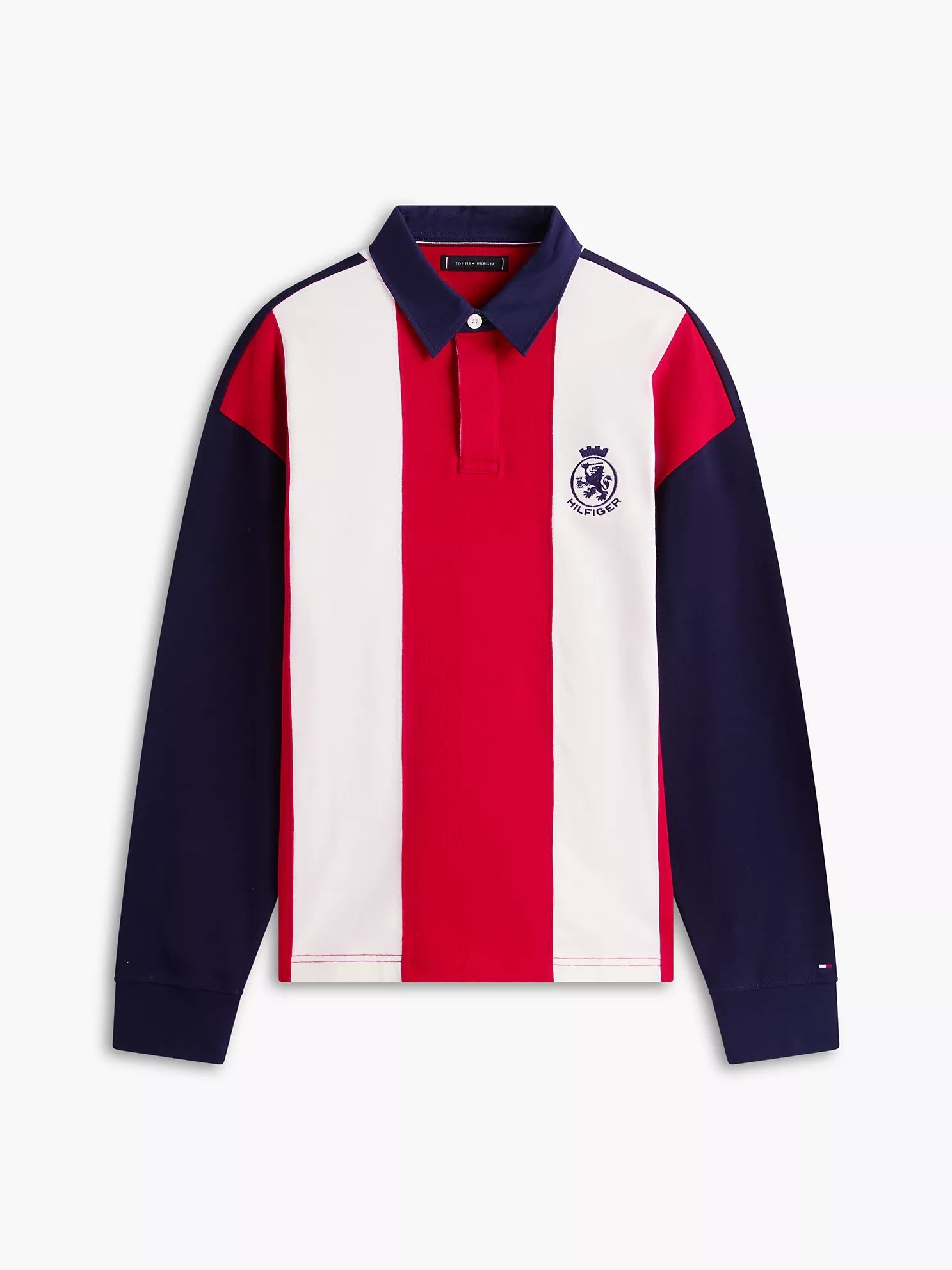 Relaxed Fit Colorblock Rugby Polo-Red/White/Navy Stripe - Image 5