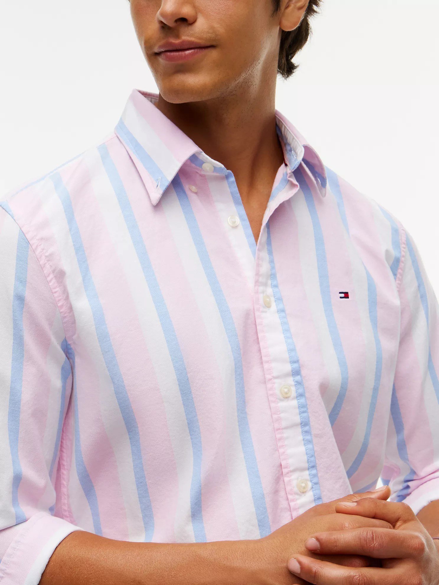 Regular Fit Striped Oxford Shirt-Classic Pink - Image 3